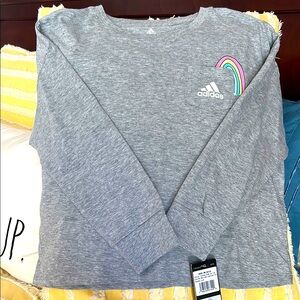 NWT Adidas Gray Long Sleeve Tee with 🌈 and 🌍 Designs
